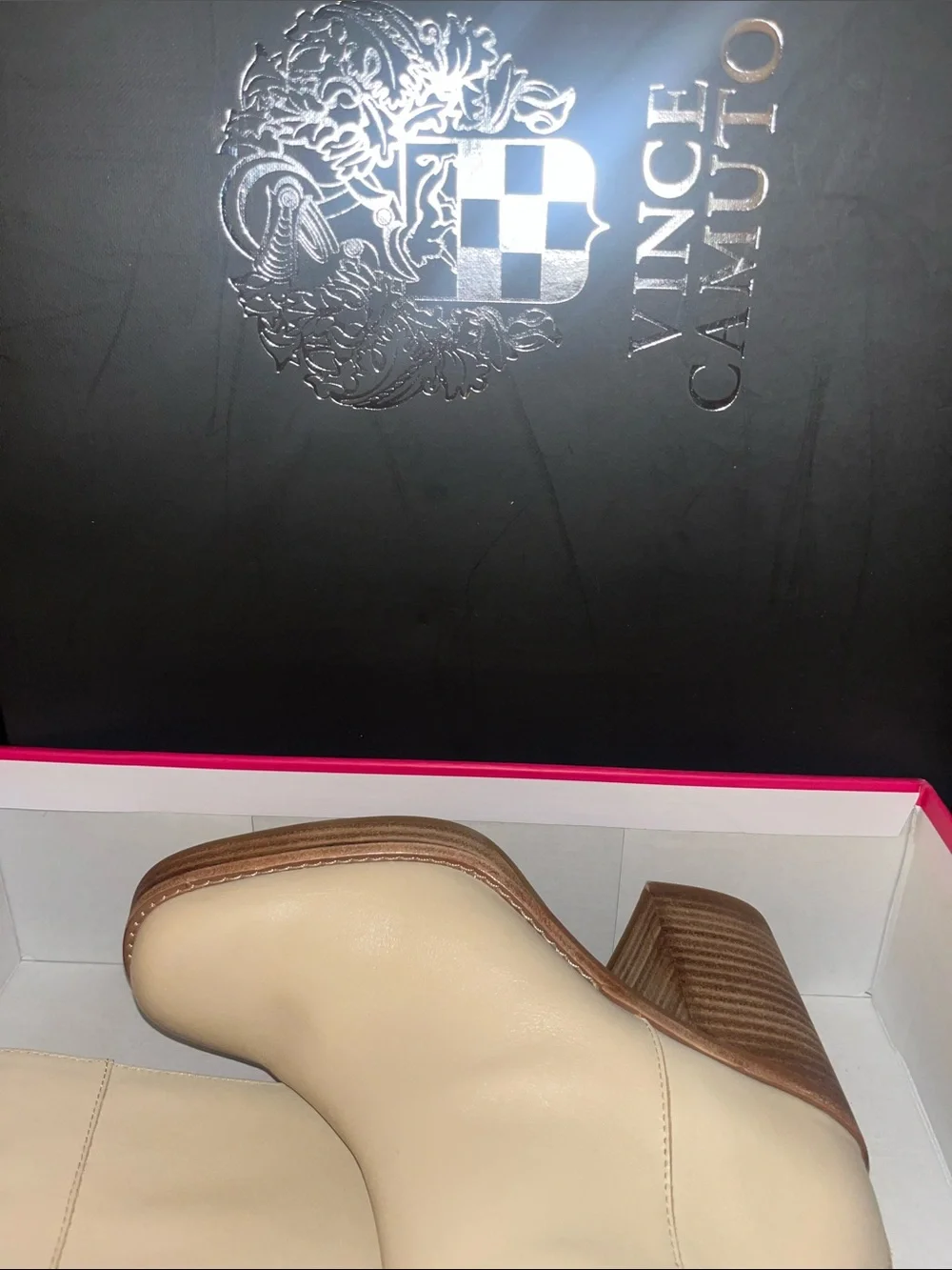 Vince Camuto Cream Leather Over-the-Knee Block Heel Boots